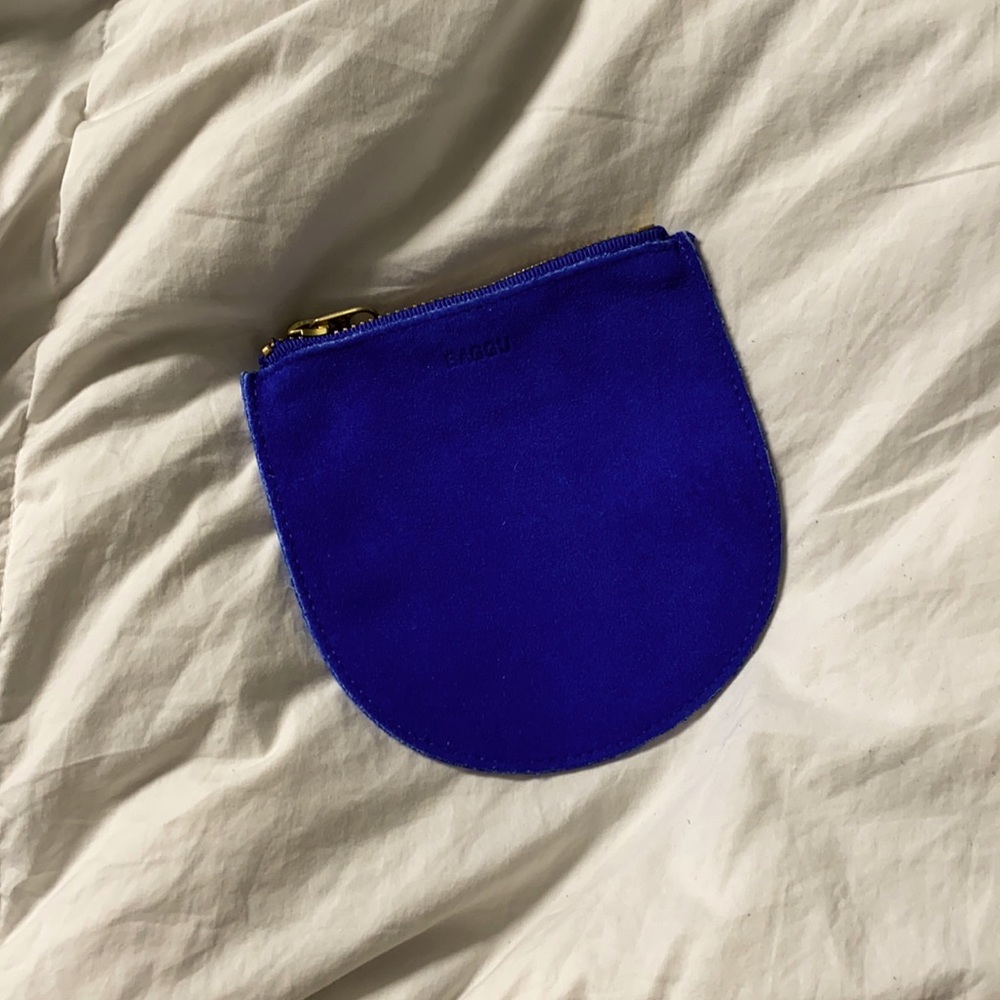 Baggu Suede Leather Small U Pouch in Blue